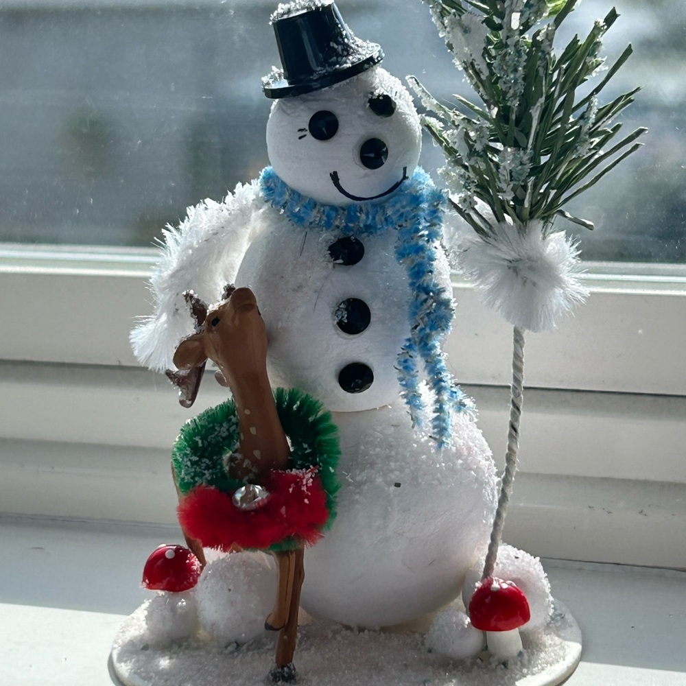 Festive vintage repurposed Snowman and Reindeer Holiday Decor - Picture 1 of 5